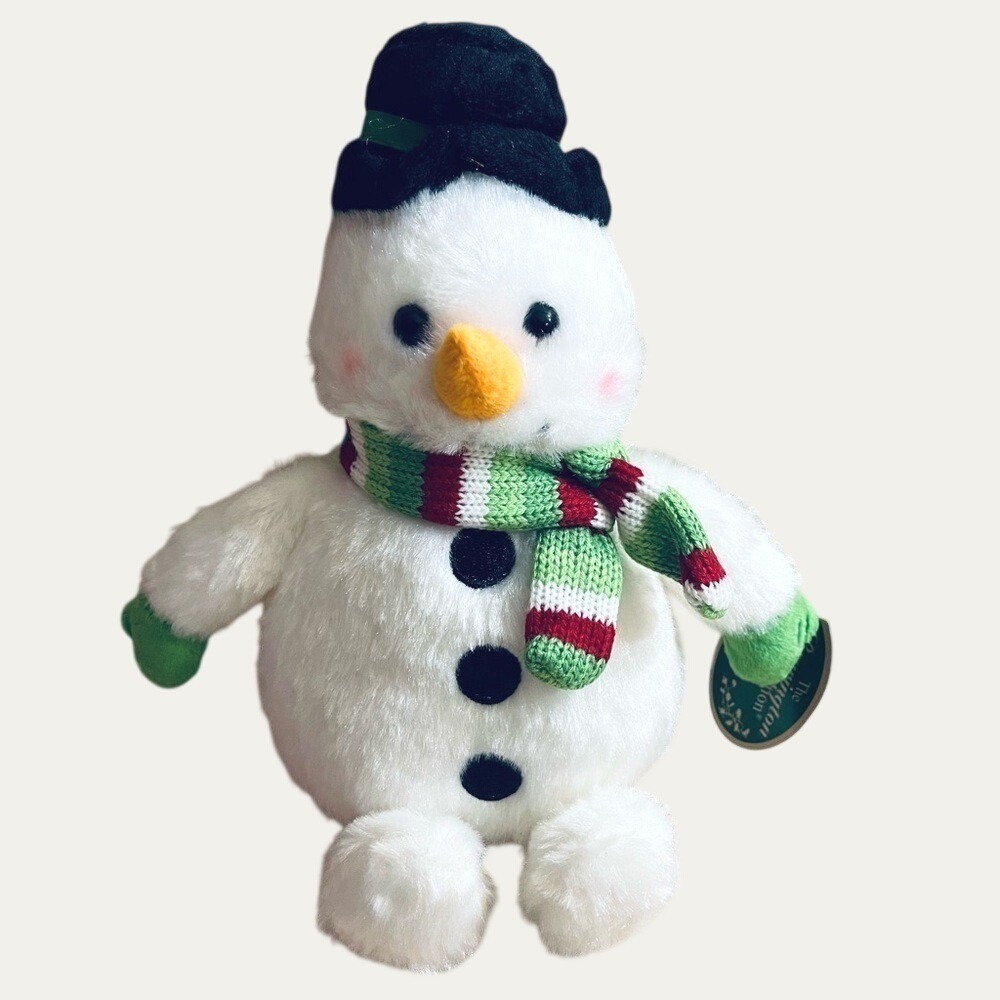 Bearington Collection Snowball Plush Snowman 7 Inch Scarf Bowler Hat Holiday NWT